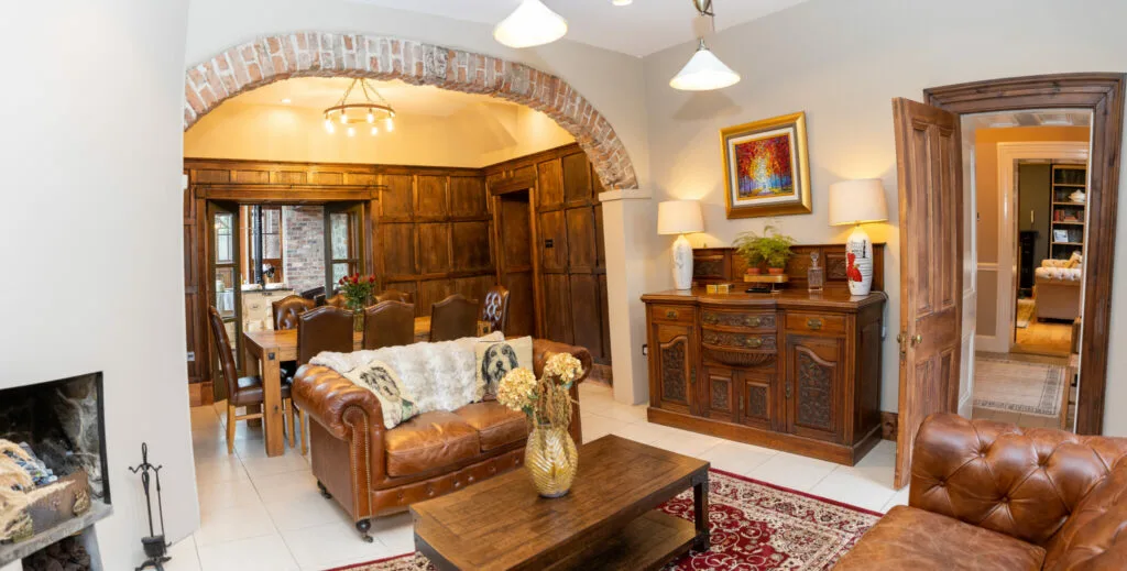 Wide shot of the spacious seating area at the limepark manor house